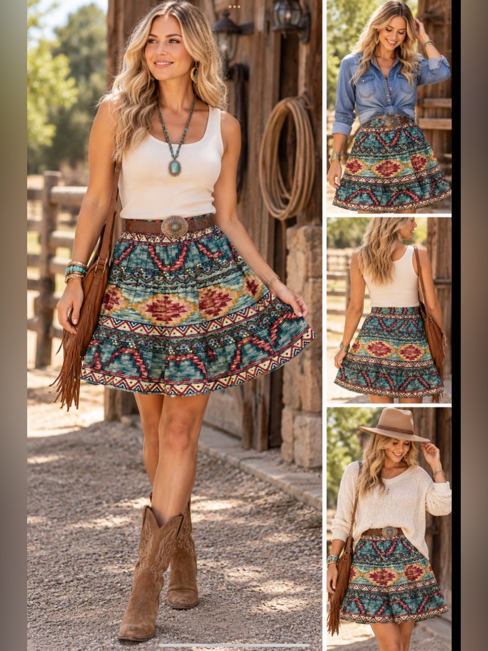 Vintage Roper Western Southwestern Aztec Print Flared Skirt Made USA Small BOHO